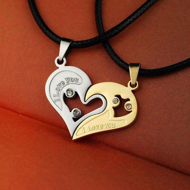 1 pair Fashion Couple Heart Shape I Love You Pendant Necklace Unisex Lovers Couples Jewelry Fashion Gift Accessories - Sunny Side Store