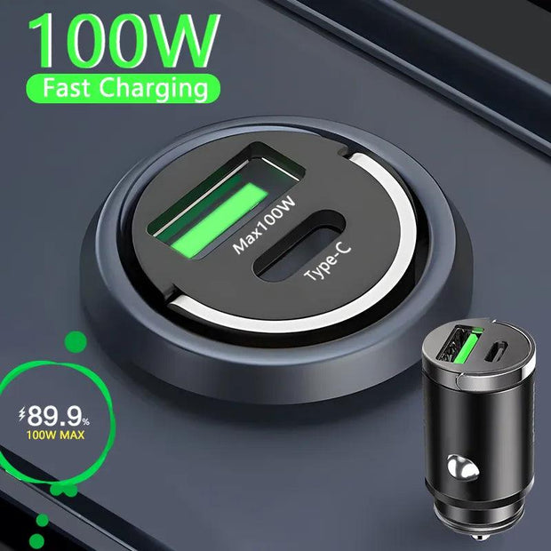 100W Mini Car Charger Lighter Fast Charging for iPhone QC3.0 Mini PD USB Type C Car Phone Charger for Xiaomi Samsung Huawei - Sunny Side Store