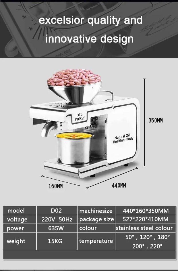 110/220V Stainless steel Household Commercial Oil Press machine , Cold press Linseed oil extrator presser Oil machine marker - Sunny Side Store