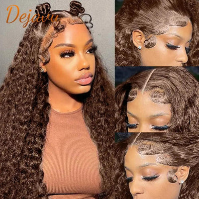 13x4 HD Lace Front Human Hair Wigs Chocolate Brown Deep Wave Lace Front Wig 13x6 Lace Frontal Wig Brazilian Curly Human Hair Wig - Sunny Side Store