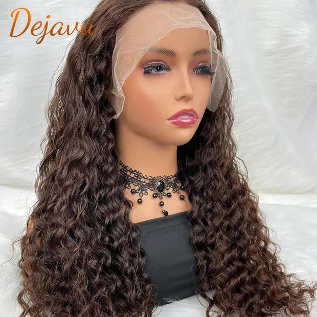 13x4 HD Lace Front Human Hair Wigs Chocolate Brown Deep Wave Lace Front Wig 13x6 Lace Frontal Wig Brazilian Curly Human Hair Wig - Sunny Side Store