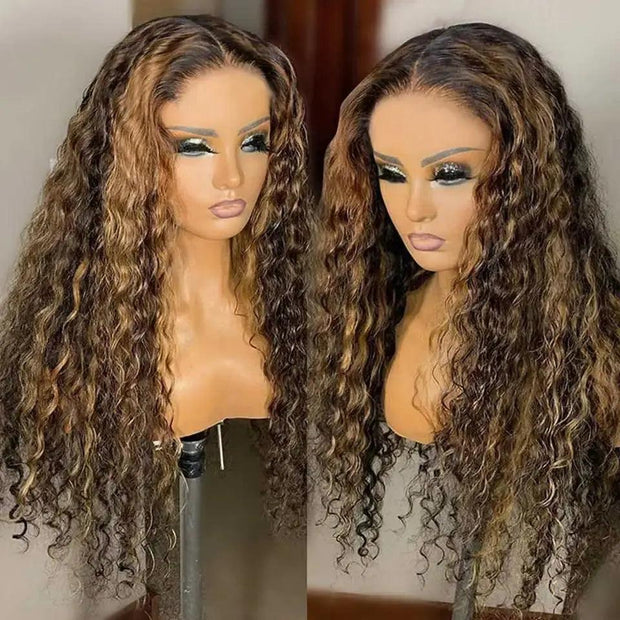 13x4 Highlight Ombre Curly Lace Front Human Hair Wigs Pre Plucked Honey Blonde Colored 13x6 Deep Wave HD Frontal Wigs For Women - Sunny Side Store