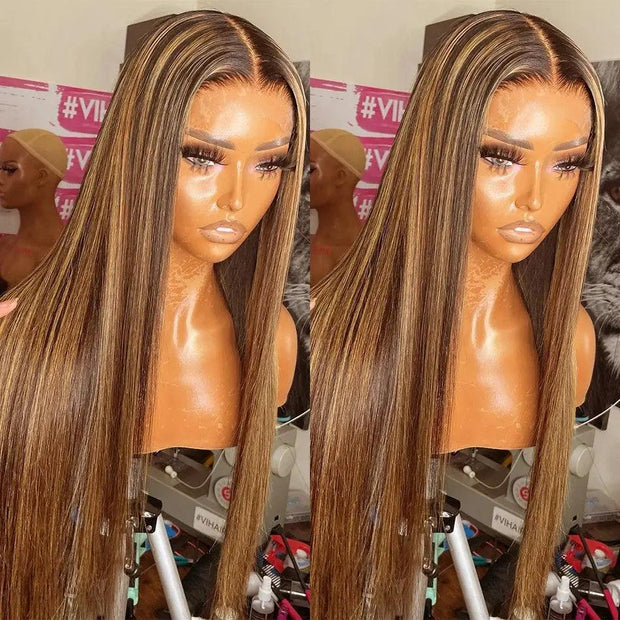 13x4 Highlight Wig Human Hair Straight Lace Front Wigs Hd Transparent Lace Frontal Wig 32 Inch Lace Front Human Hair Wigs T Remy - Sunny Side Store