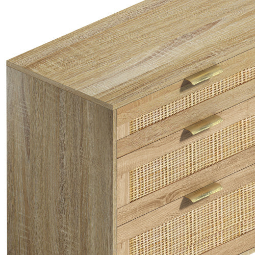 Rattan Dresser With Drawers, 6 Drawer Dresser For Bedroom, Clothes Storage Cabinet For Bedroom, Metal Handle&Wood Legs For Hallway, Living Room, Bedroom,Natural