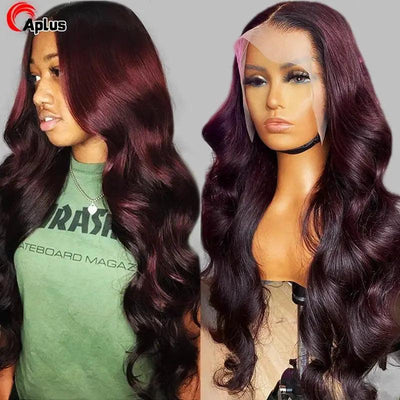 1b 99j Burgundy Lace Front Wig Human Hair Body Wave Lace Frontal Wigs Honey Blonde HD Lace Front Wigs Ombre Colored Dark Red - Sunny Side Store