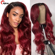 1b 99j Burgundy Lace Front Wig Human Hair Body Wave Lace Frontal Wigs Honey Blonde HD Lace Front Wigs Ombre Colored Dark Red - Sunny Side Store