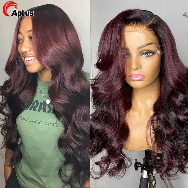 1B Burgundy 99J Human Hair Wig Colored HD Lace Frontal Wigs Blonde Ombre Body Wave Lace Front Wig Brazilian Glueless Wig On Sale - Sunny Side Store