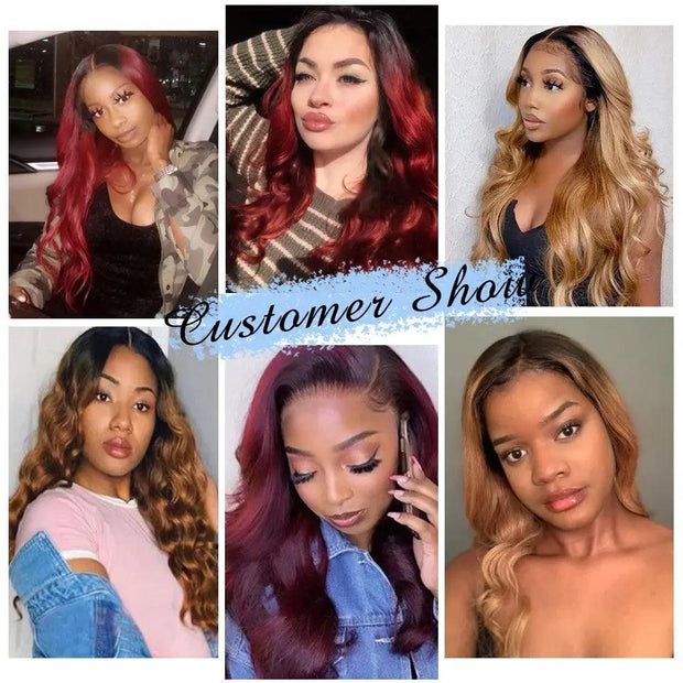 1B Burgundy 99J Human Hair Wig Colored HD Lace Frontal Wigs Blonde Ombre Body Wave Lace Front Wig Brazilian Glueless Wig On Sale - Sunny Side Store