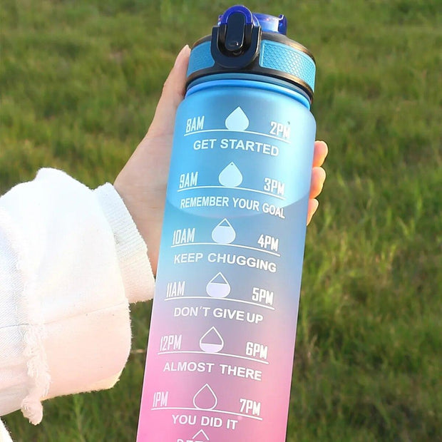 1L Water Bottle Gradient Color Motivational Sports Water Bottle with Time Marker Leak-proof Cup for Office, Gym, Outdoor - Sunny Side Store Sunny Side Store  4.30