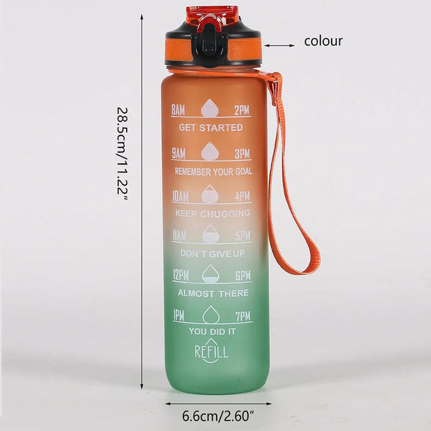 1L Water Bottle Gradient Color Motivational Sports Water Bottle with Time Marker Leak-proof Cup for Office, Gym, Outdoor - Sunny Side Store Sunny Side Store  4.30