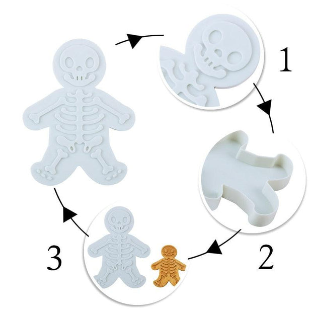 1PCS Halloween Cookie Cutter 3D Plastic Gingerbread Skeleton Biscuit Mold Fondant Pastry Dough Cutter Christmas Cake Decoration - Sunny Side Store