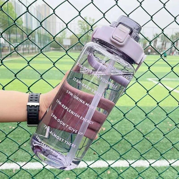 2 Liter Big Water Bottle With Straw Outdoor Sports Female Travel bottles Fitness Cup Summer Cold Water Jug with Time Marker - Sunny Side Store Sunny Side Store  4.30