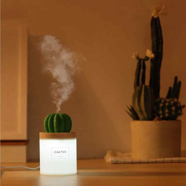 280ML Air Humidifier Soft LED Light Cactus Ultrasonic Aroma Essential Oil Diffuser for Home Car USB Mini Air Purifier - Sunny Side Store