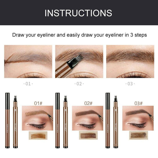 3 Colors Microblading Tattoo Eyebrow Pencil Waterproof Fork Tip 4 Head Eye Brow Pencils Eye Liner Beauty Makeup Tools TSLM1 - Sunny Side Store