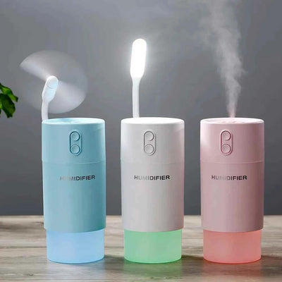 3 In 1 Air Humidifier USB Fan LED Light Creative Snowflake Design 400ML Ultrasonic Cool Mist Maker Aroma Diffuser for Home Car - Sunny Side Store