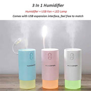 3 In 1 Air Humidifier USB Fan LED Light Creative Snowflake Design 400ML Ultrasonic Cool Mist Maker Aroma Diffuser for Home Car - Sunny Side Store