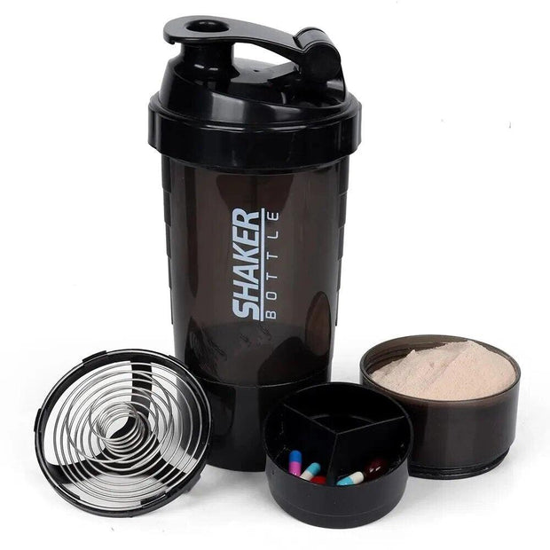 3 Layers Shaker Protein Bottle Powder Shake Cup Water Bottle Plastic Mixing Cup Body Building Exercise Bottle - Sunny Side Store Sunny Side Store  3.69