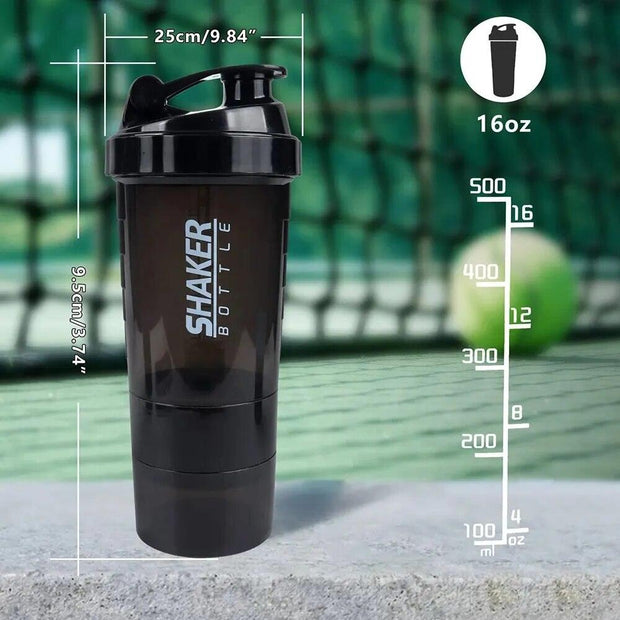 3 Layers Shaker Protein Bottle Powder Shake Cup Water Bottle Plastic Mixing Cup Body Building Exercise Bottle - Sunny Side Store Sunny Side Store  3.69