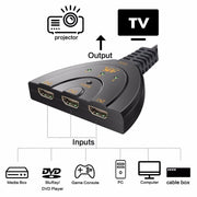 3 Port 4K HDMI 2.0 Cable Auto Splitter Switcher 3x1 Adapter HUB 3D 3 To 4K 2K 3D Mini 3 Port HDMI-compatible - Sunny Side Store