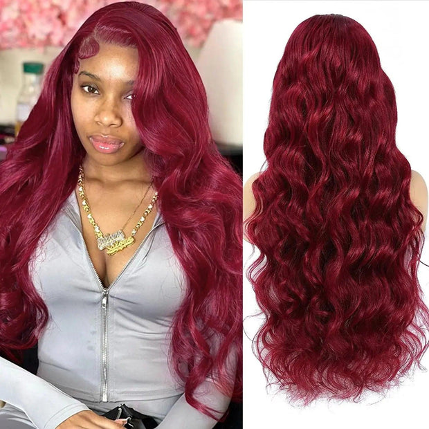 30Inch Burgundy Body Wave Lace Front Wig Human Hair 13X4 99J Ombre 4X4 Colored Wigs Red Brazilian HD Transparent Black Women - Sunny Side Store