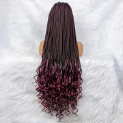 36 inch Burgundy 99J Color Synthetic Lace Front Wig Braided Wigs With Baby Hair Braided Lace Front Wigs Water Wave Wavy Wigs - Sunny Side Store