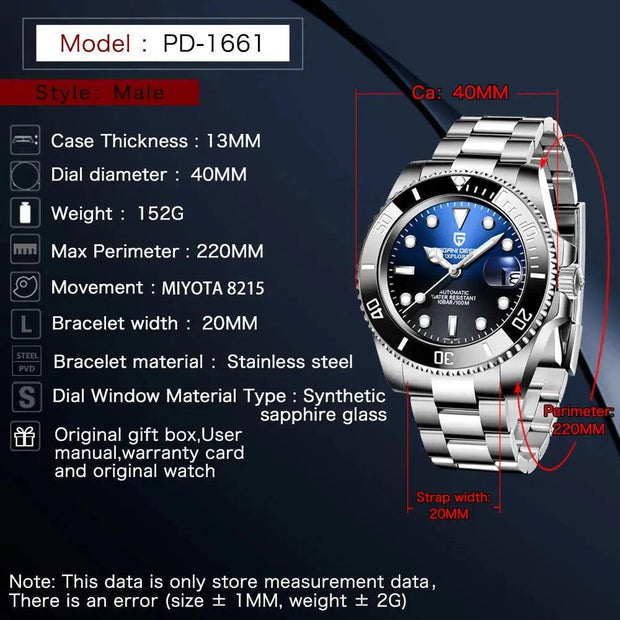 40MM Men's Automatic Mechanical 2022 PAGANI DESIGN NEW Luxury Classic Watches 100M Waterproof Date Sapphire Stainless Steel Rel - Sunny Side Store