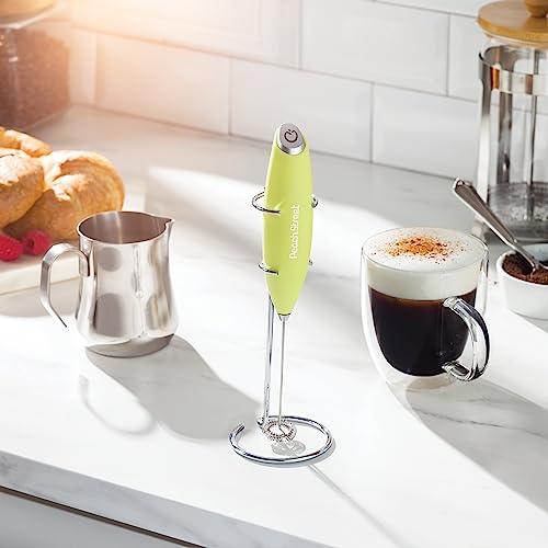 Powerful Handheld Milk Frother, Mini Milk Frother, Battery Operated (Not included) Stainless Steel Drink Mixer - Milk Frother Stand for Milk Coffee, Lattes, Cappuccino, Frappe, Matcha, Hot Chocolate Sunny Side Store