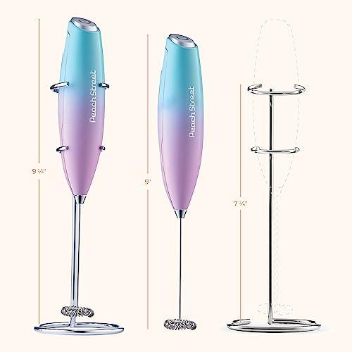 Powerful Handheld Milk Frother, Mini Milk Frother, Battery Operated (Not included) Stainless Steel Drink Mixer - Milk Frother Stand for Milk Coffee, Lattes, Cappuccino, Frappe, Matcha, Hot Chocolate Sunny Side Store