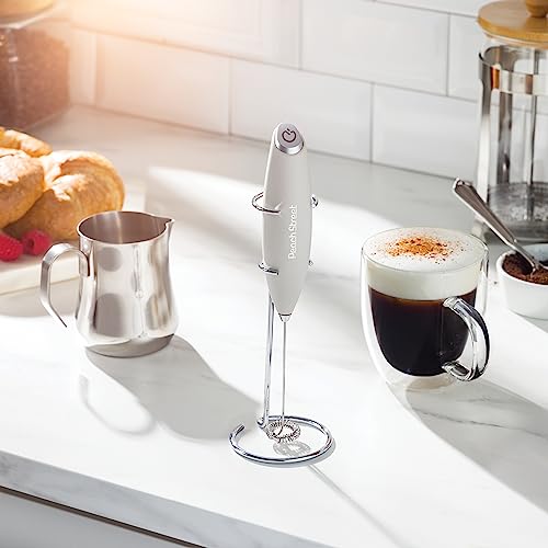 Powerful Handheld Milk Frother, Mini Milk Frother, Battery Operated (Not included) Stainless Steel Drink Mixer - Milk Frother Stand for Milk Coffee, Lattes, Cappuccino, Frappe, Matcha, Hot Chocolate Sunny Side Store