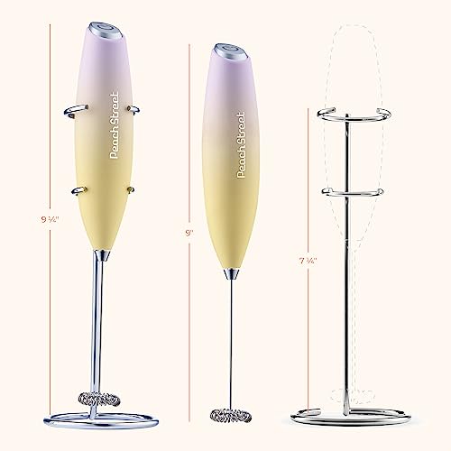 Powerful Handheld Milk Frother, Mini Milk Frother, Battery Operated (Not included) Stainless Steel Drink Mixer - Milk Frother Stand for Milk Coffee, Lattes, Cappuccino, Frappe, Matcha, Hot Chocolate Sunny Side Store