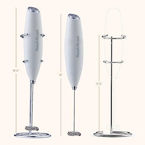 Powerful Handheld Milk Frother, Mini Milk Frother, Battery Operated (Not included) Stainless Steel Drink Mixer - Milk Frother Stand for Milk Coffee, Lattes, Cappuccino, Frappe, Matcha, Hot Chocolate Sunny Side Store