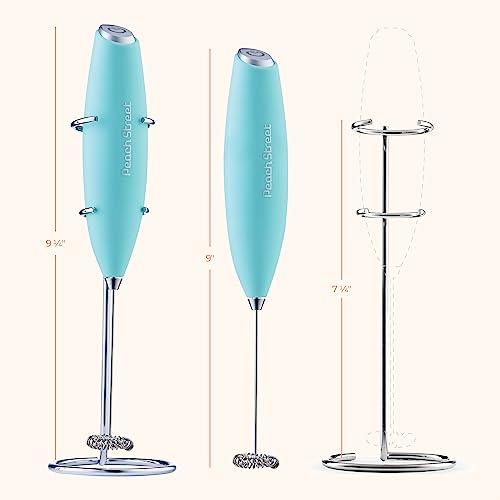 Powerful Handheld Milk Frother, Mini Milk Frother, Battery Operated (Not included) Stainless Steel Drink Mixer - Milk Frother Stand for Milk Coffee, Lattes, Cappuccino, Frappe, Matcha, Hot Chocolate Sunny Side Store