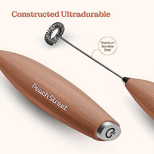 Powerful Handheld Milk Frother, Mini Milk Frother, Battery Operated (Not included) Stainless Steel Drink Mixer - Milk Frother Stand for Milk Coffee, Lattes, Cappuccino, Frappe, Matcha, Hot Chocolate Sunny Side Store