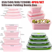 4pcs/set Silicone Rectangle Lunch Box Collapsible Bento Box Folding Food Container Bowl 300/500/800/1200ml for Dinnerware Sunny Side Store