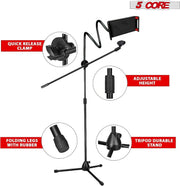 5 Core Microphone Stand + Phone Holder Floor Boom Mic Stand Gooseneck + Tablet Holder Collapsible Adjustable Tripod Mic Stand w Two Mic Clips + Carry Bag for Singing Karaoke Studio Parties -MS MOB - Sunny Side Store
