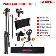 5 Core Microphone Stand + Phone Holder Floor Boom Mic Stand Gooseneck + Tablet Holder Collapsible Adjustable Tripod Mic Stand w Two Mic Clips + Carry Bag for Singing Karaoke Studio Parties -MS MOB - Sunny Side Store