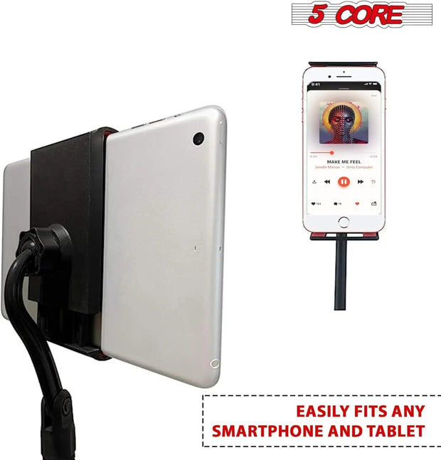 5 Core Microphone Stand + Phone Holder Floor Boom Mic Stand Gooseneck + Tablet Holder Collapsible Adjustable Tripod Mic Stand w Two Mic Clips + Carry Bag for Singing Karaoke Studio Parties -MS MOB - Sunny Side Store