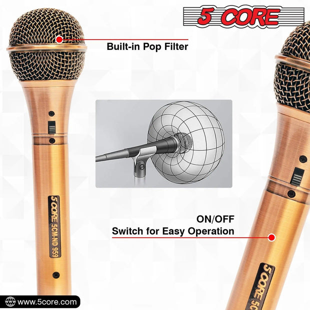 5 Core Microphone Professional Dynamic Karaoke XLR Wired Mic w ON/OFF Switch Pop Filter Cardioid Unidirectional Handheld Micrófono -ND-959 Elantra 3PCS - Sunny Side Store
