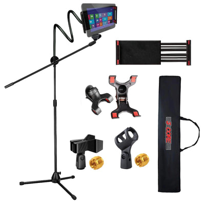 5 Core Microphone Stand + Phone Holder Floor Boom Mic Stand Gooseneck + Tablet Holder Collapsible Adjustable Tripod Mic Stand w Two Mic Clips + Carry Bag for Singing Karaoke Studio Parties -MS MOB - Sunny Side Store