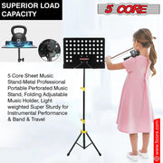 5 Core Music Stand for Sheet Music Yellow Folding Portable Stands Light Weight Book Clip Holder Music Accessories - MUS YLW - Sunny Side Store