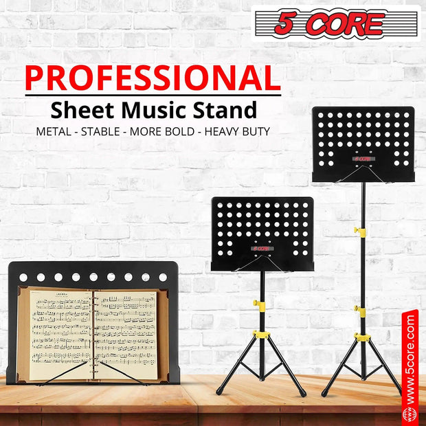 5 Core Music Stand for Sheet Music Yellow Folding Portable Stands Light Weight Book Clip Holder Music Accessories - MUS YLW - Sunny Side Store