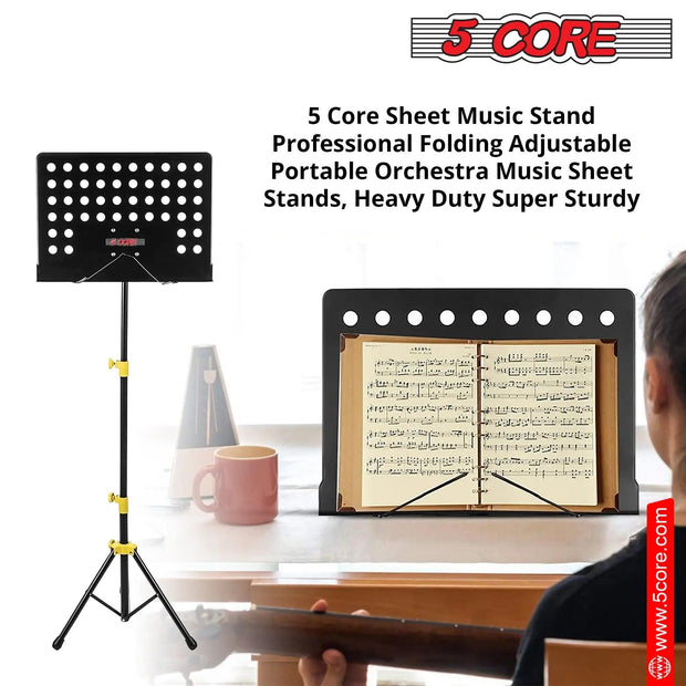 5 Core Music Stand for Sheet Music Yellow Folding Portable Stands Light Weight Book Clip Holder Music Accessories - MUS YLW - Sunny Side Store