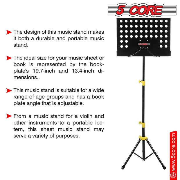 5 Core Music Stand for Sheet Music Yellow Folding Portable Stands Light Weight Book Clip Holder Music Accessories - MUS YLW - Sunny Side Store