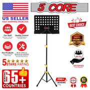 5 Core Music Stand for Sheet Music Yellow Folding Portable Stands Light Weight Book Clip Holder Music Accessories - MUS YLW - Sunny Side Store