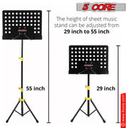 5 Core Music Stand for Sheet Music Yellow Folding Portable Stands Light Weight Book Clip Holder Music Accessories - MUS YLW - Sunny Side Store