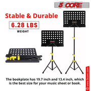 5 Core Music Stand for Sheet Music Yellow Folding Portable Stands Light Weight Book Clip Holder Music Accessories - MUS YLW - Sunny Side Store