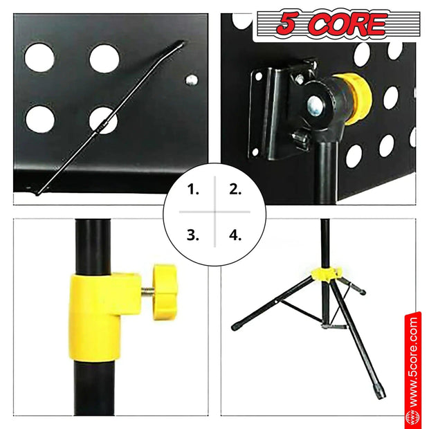 5 Core Music Stand for Sheet Music Yellow Folding Portable Stands Light Weight Book Clip Holder Music Accessories - MUS YLW - Sunny Side Store