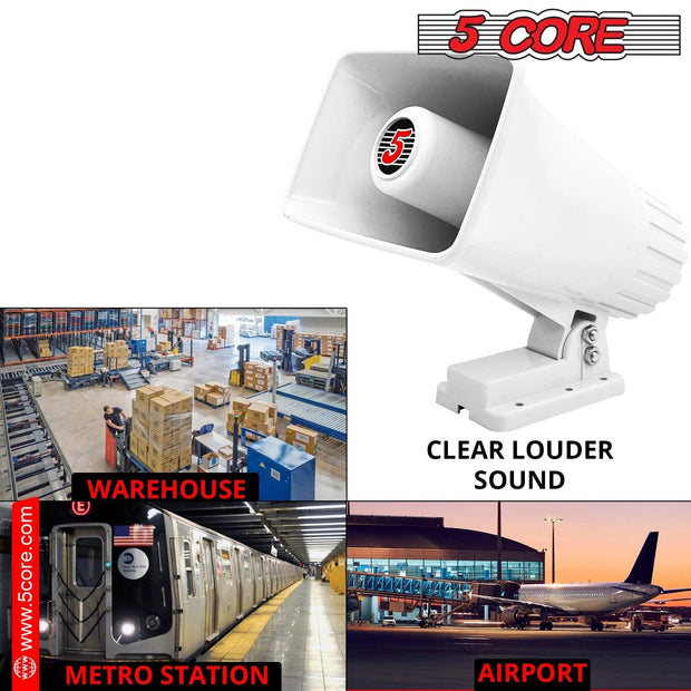 5 Core PA Speaker 8 Ohm Outdoor Horn Audio System 50W Speaker For CB Car Audio Horn Speakers Loud Hailer w Bracket & Hardware -HW 405 WH 8PCS - Sunny Side Store
