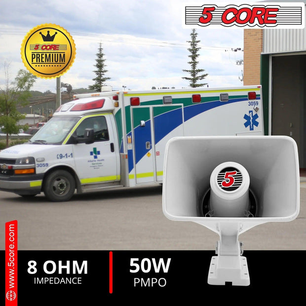 5 Core PA Speaker 8 Ohm Outdoor Horn Audio System 50W Speaker For CB Car Audio Horn Speakers Loud Hailer w Bracket & Hardware -HW 405 WH 8PCS - Sunny Side Store