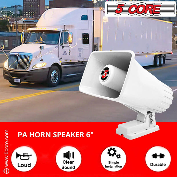 5 Core PA Speaker 8 Ohm Outdoor Horn Audio System 50W Speaker For CB Car Audio Horn Speakers Loud Hailer w Bracket & Hardware -HW 405 WH 8PCS - Sunny Side Store